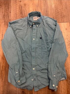 Cinch Blue Teal Micro Dot Button-Down Shirt